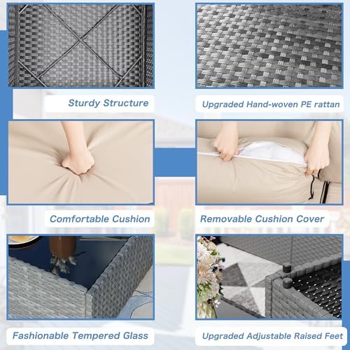 Modular Gray Rattan Five-Piece Sectional Sofa